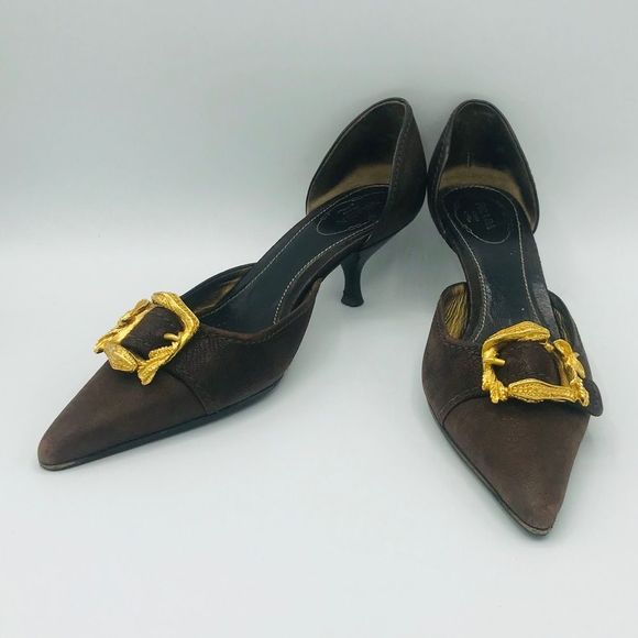 PRADA SNAKE BUCKLE GOAT SKIN d’ORSAY KITTEN PUMPS - Picture 10 of 10